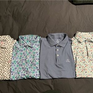 4 pack of Rhoback printed polo shirts.